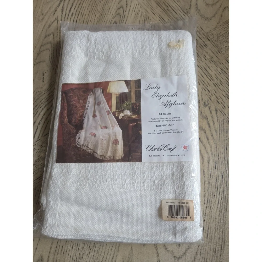 Charles Craft Lady Elizabeth Afghan 14 ct Cross Stitch Blanket Blank 48